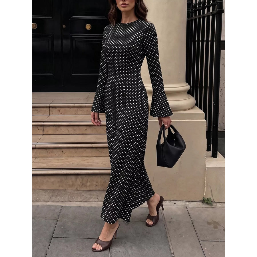 Polka Dot Flare Sleeve Maxi Dress Apparel and Accessories