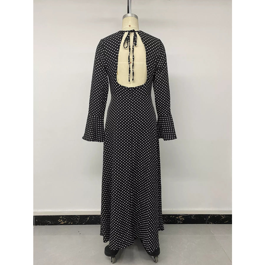 Polka Dot Flare Sleeve Maxi Dress Apparel and Accessories