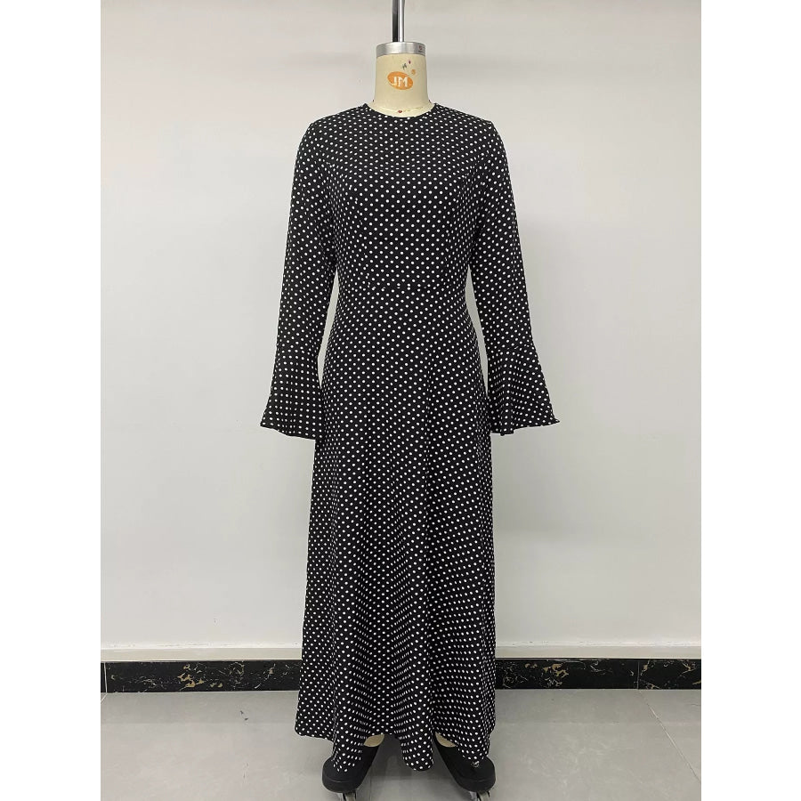 Polka Dot Flare Sleeve Maxi Dress Apparel and Accessories