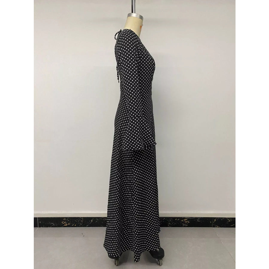 Polka Dot Flare Sleeve Maxi Dress Apparel and Accessories