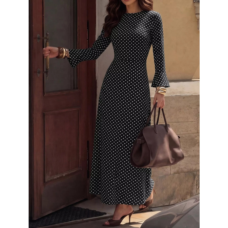 Polka Dot Flare Sleeve Maxi Dress Apparel and Accessories