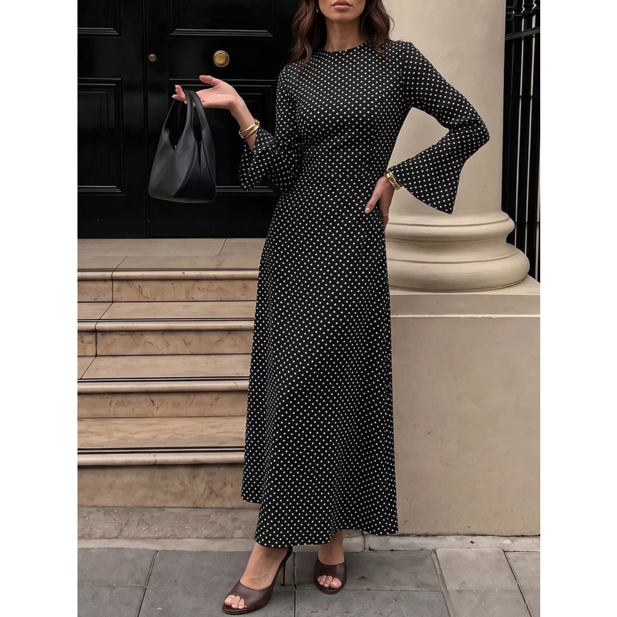 Polka Dot Flare Sleeve Maxi Dress Apparel and Accessories