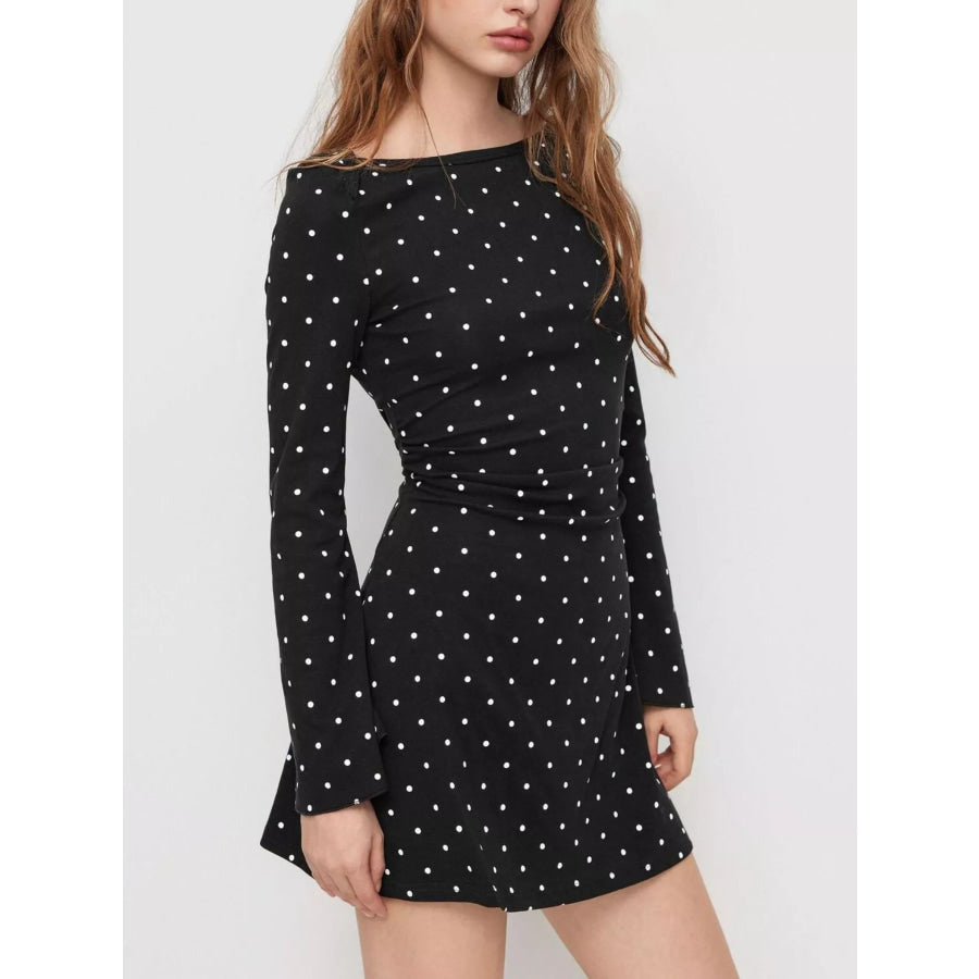 Polka Dot Flare Sleeve Mini Dress Apparel and Accessories