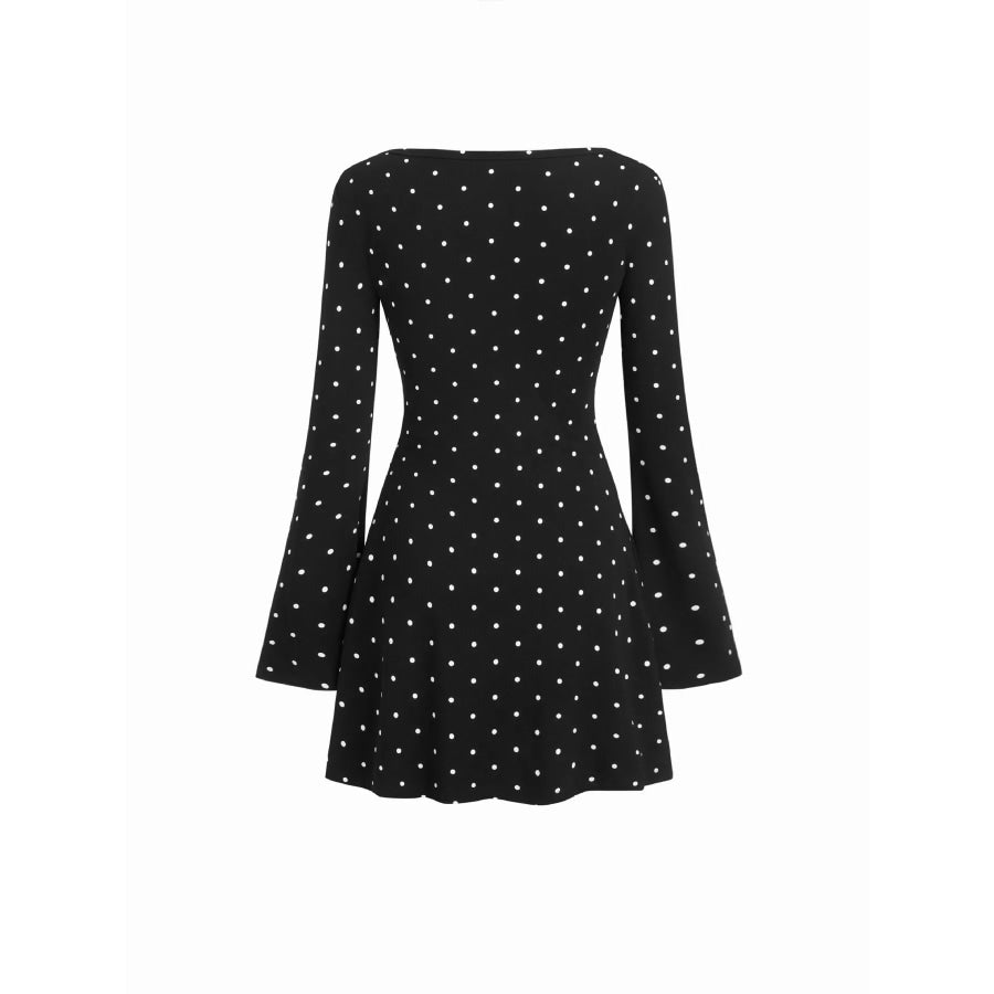 Polka Dot Flare Sleeve Mini Dress Apparel and Accessories