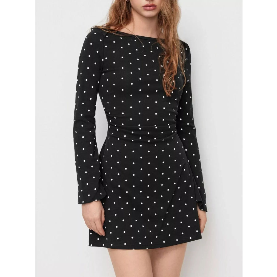 Polka Dot Flare Sleeve Mini Dress Apparel and Accessories