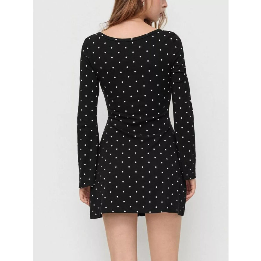 Polka Dot Flare Sleeve Mini Dress Apparel and Accessories