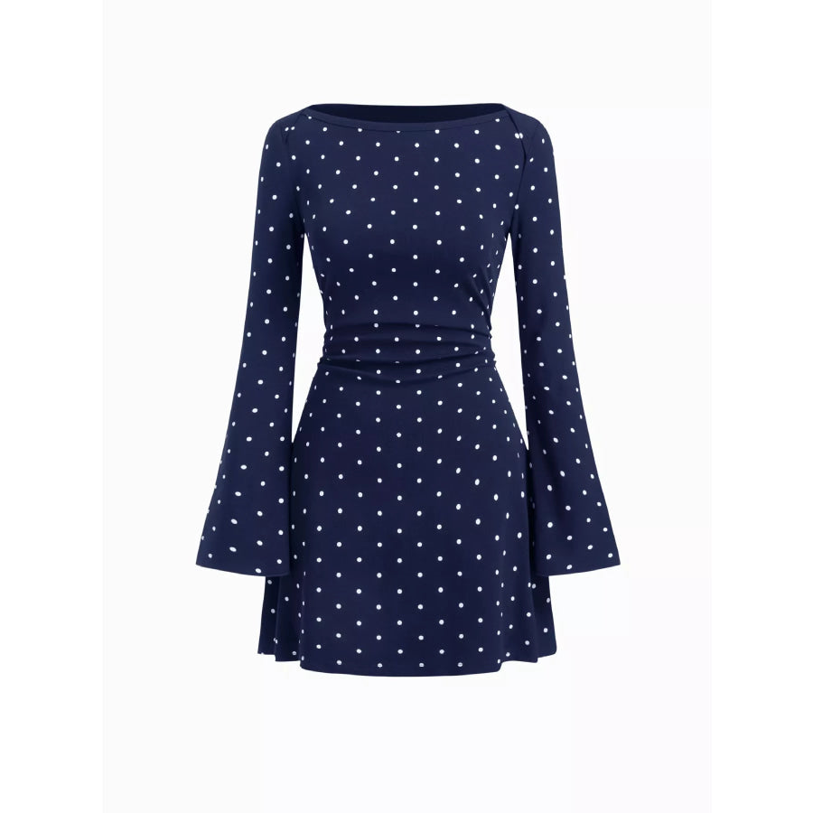 Polka Dot Flare Sleeve Mini Dress Navy / S Apparel and Accessories