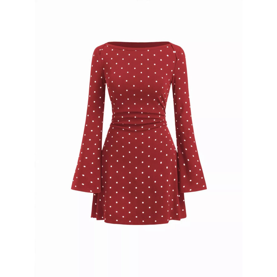 Polka Dot Flare Sleeve Mini Dress Red / S Apparel and Accessories