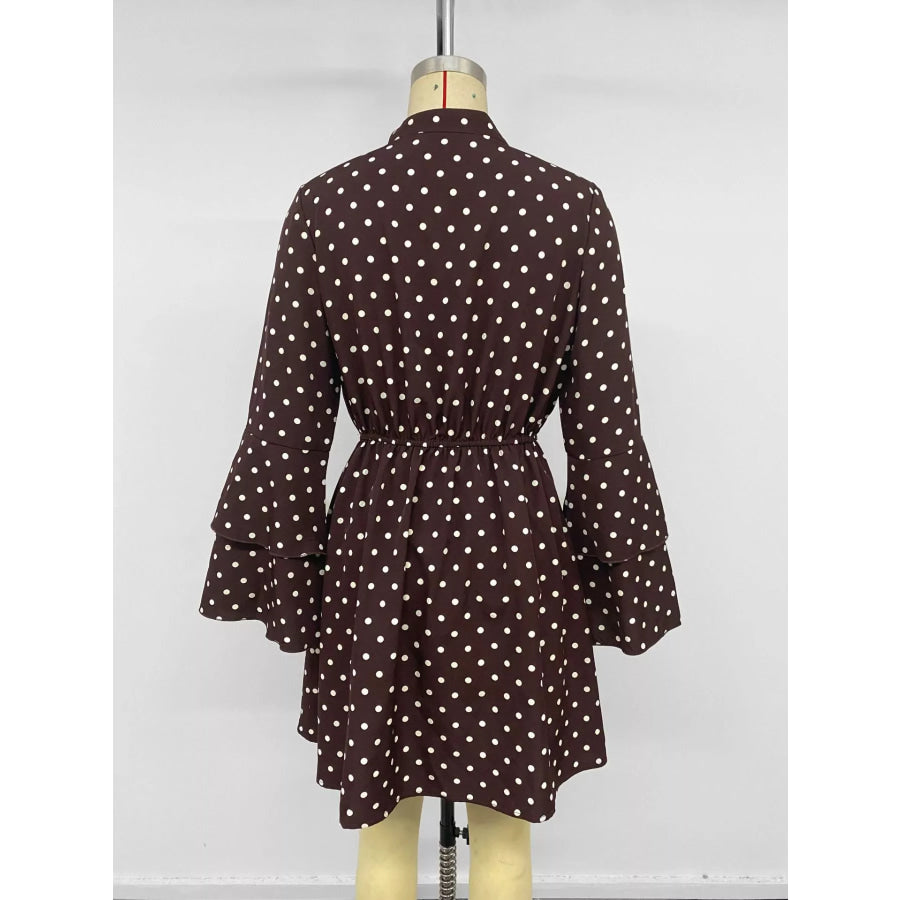 Polka Dot Flare Sleeve Tie Neck Dress Apparel and Accessories