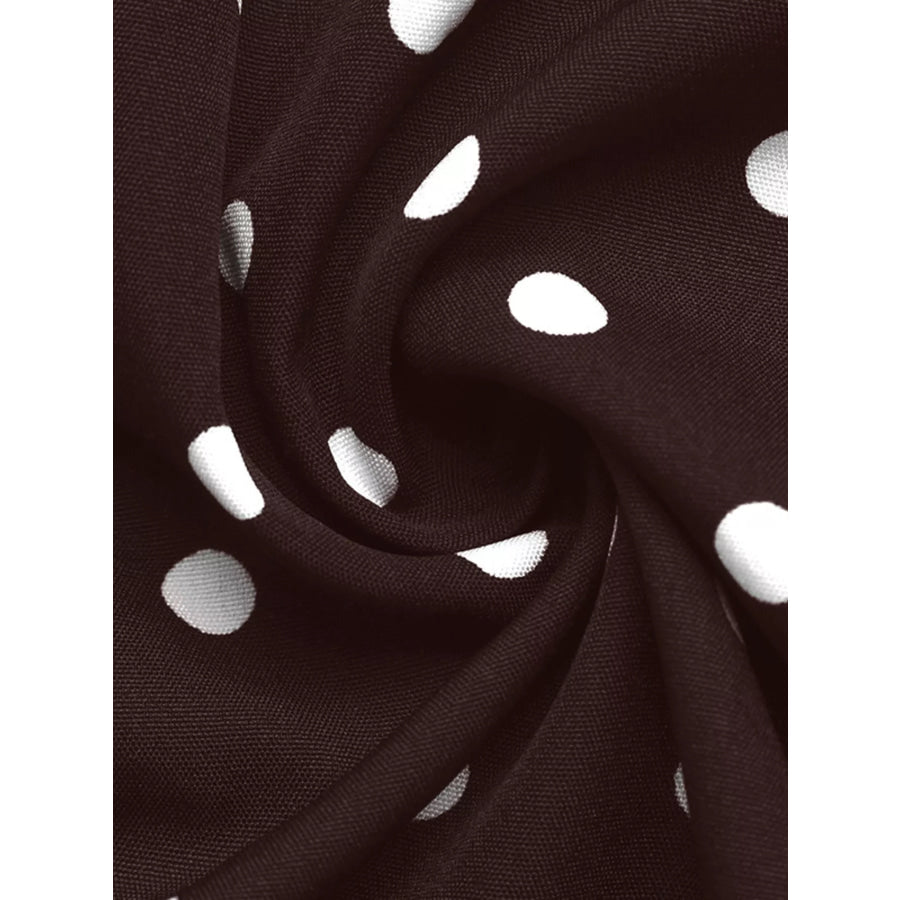 Polka Dot Flare Sleeve Tie Neck Dress Apparel and Accessories