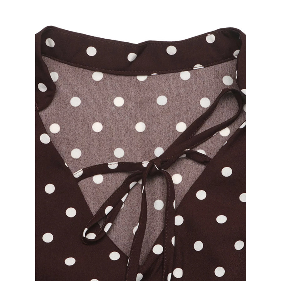 Polka Dot Flare Sleeve Tie Neck Dress Apparel and Accessories