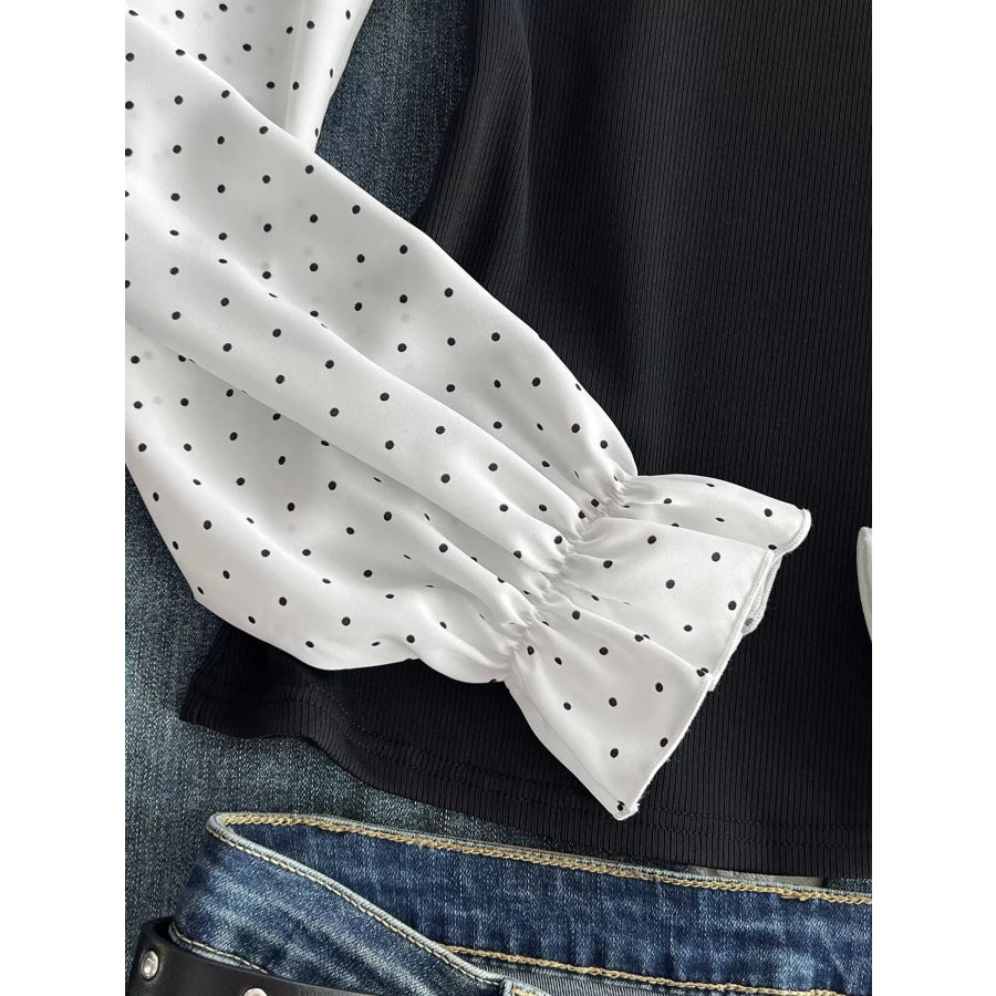 Polka Dot Flounce Sleeve Layered Look Blouse Apparel and Accessories