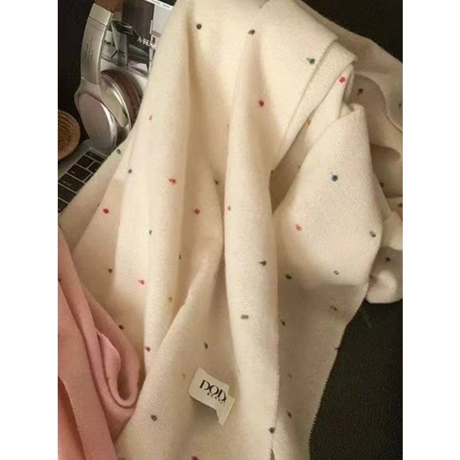 Polka Dot Fringe Scarf Beige / One Size Apparel and Accessories