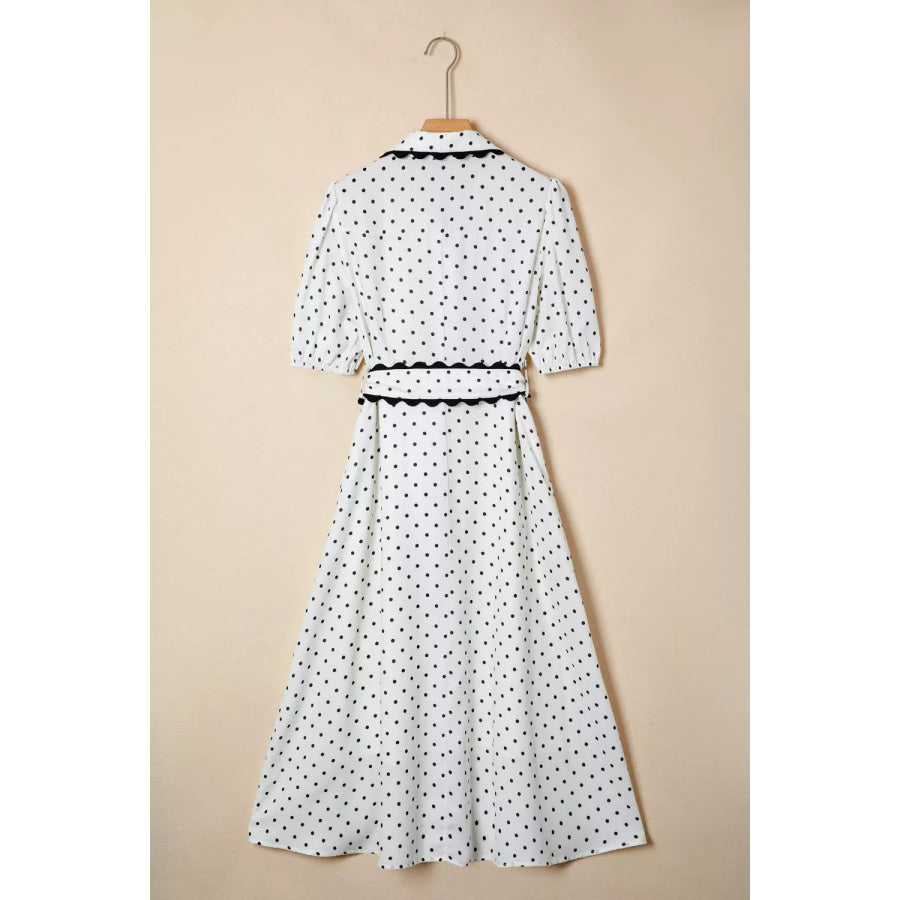 Polka Dot Half Sleeve Midi Dress Apparel and Accessories
