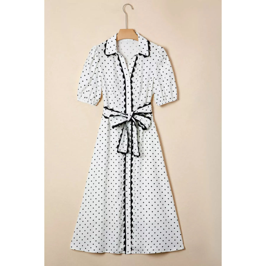 Polka Dot Half Sleeve Midi Dress Apparel and Accessories