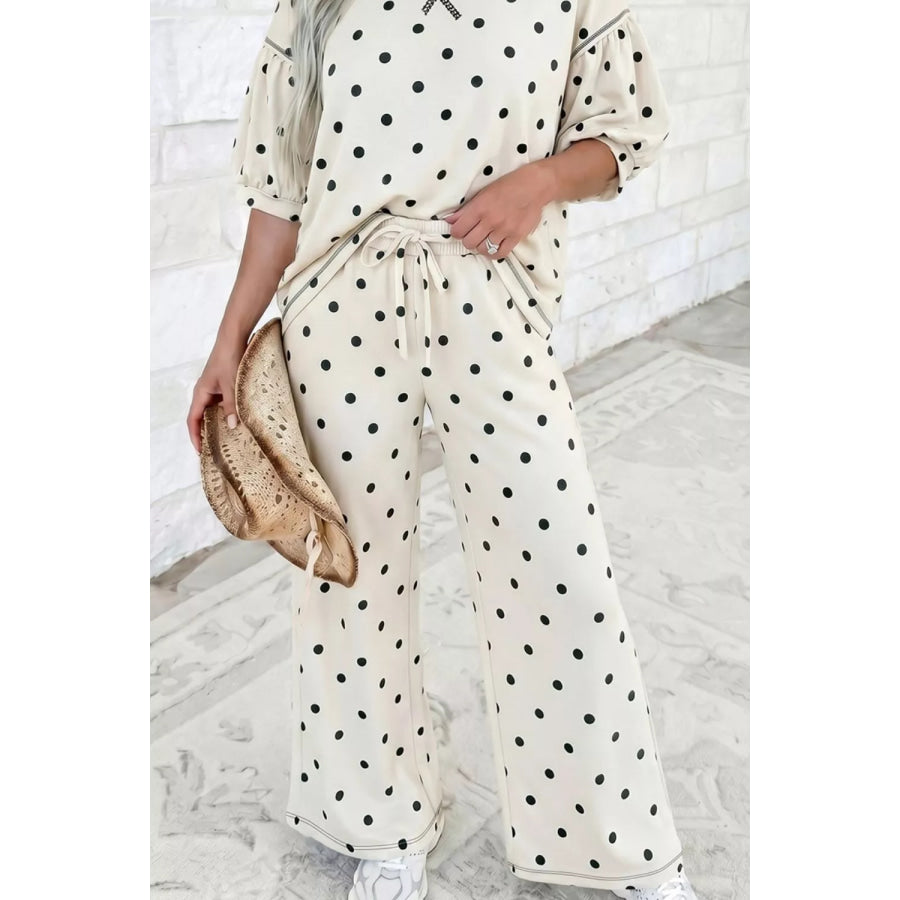 Polka Dot Half Sleeve Top and Pants Set Apparel and Accessories
