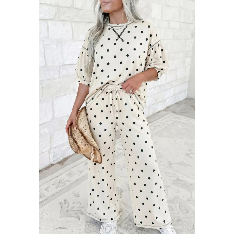 Polka Dot Half Sleeve Top and Pants Set Apparel and Accessories