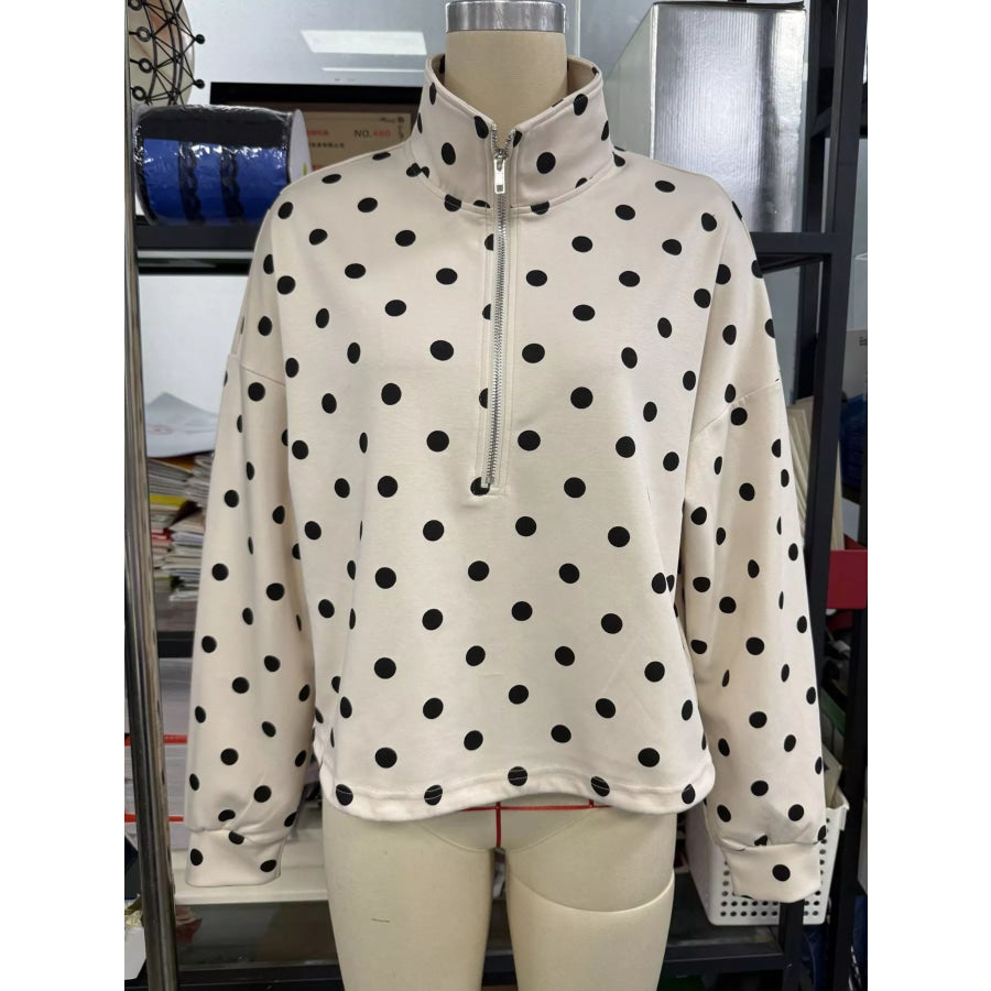 Polka Dot Half Zip Cropped Sweatshirt Apparel and Accessories