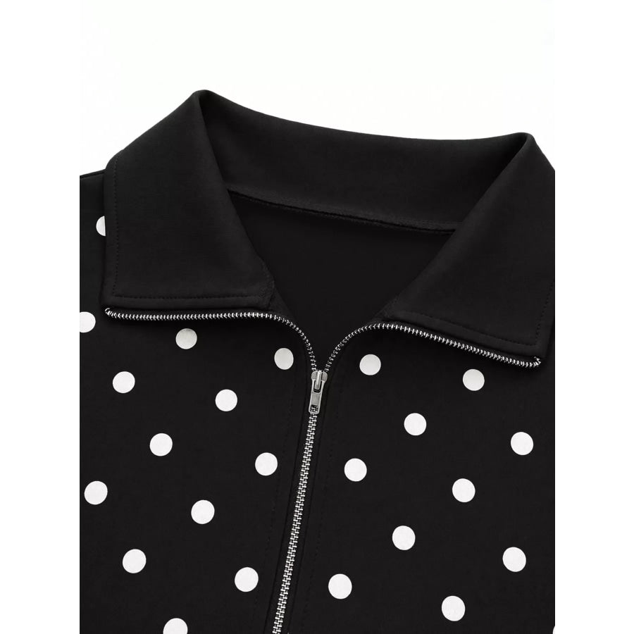 Polka Dot Half Zip Cropped Sweatshirt Apparel and Accessories
