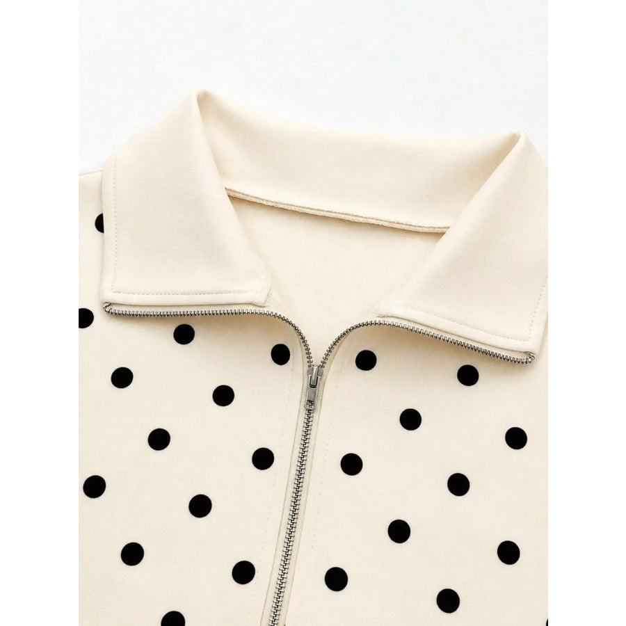 Polka Dot Half Zip Cropped Sweatshirt Apparel and Accessories