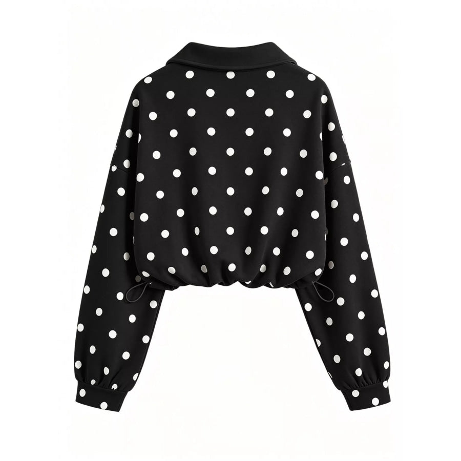 Polka Dot Half Zip Cropped Sweatshirt Apparel and Accessories