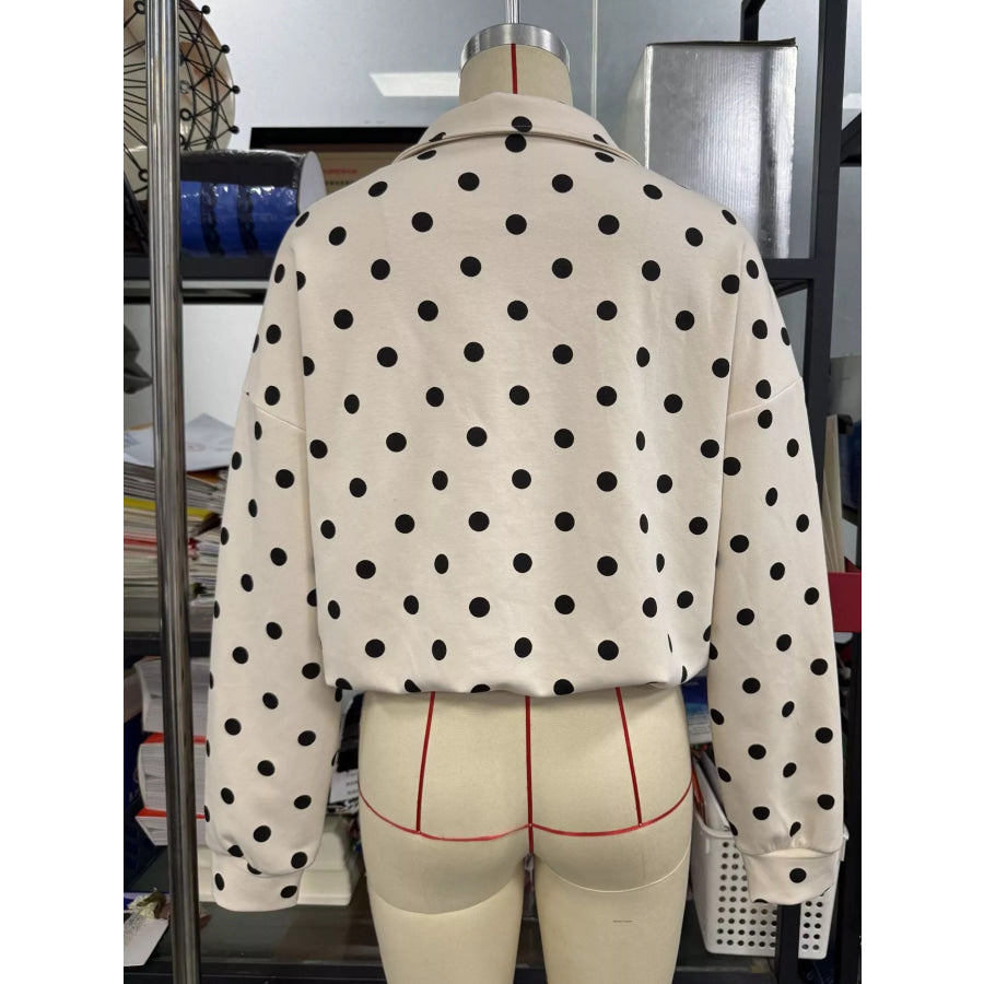 Polka Dot Half Zip Cropped Sweatshirt Apparel and Accessories