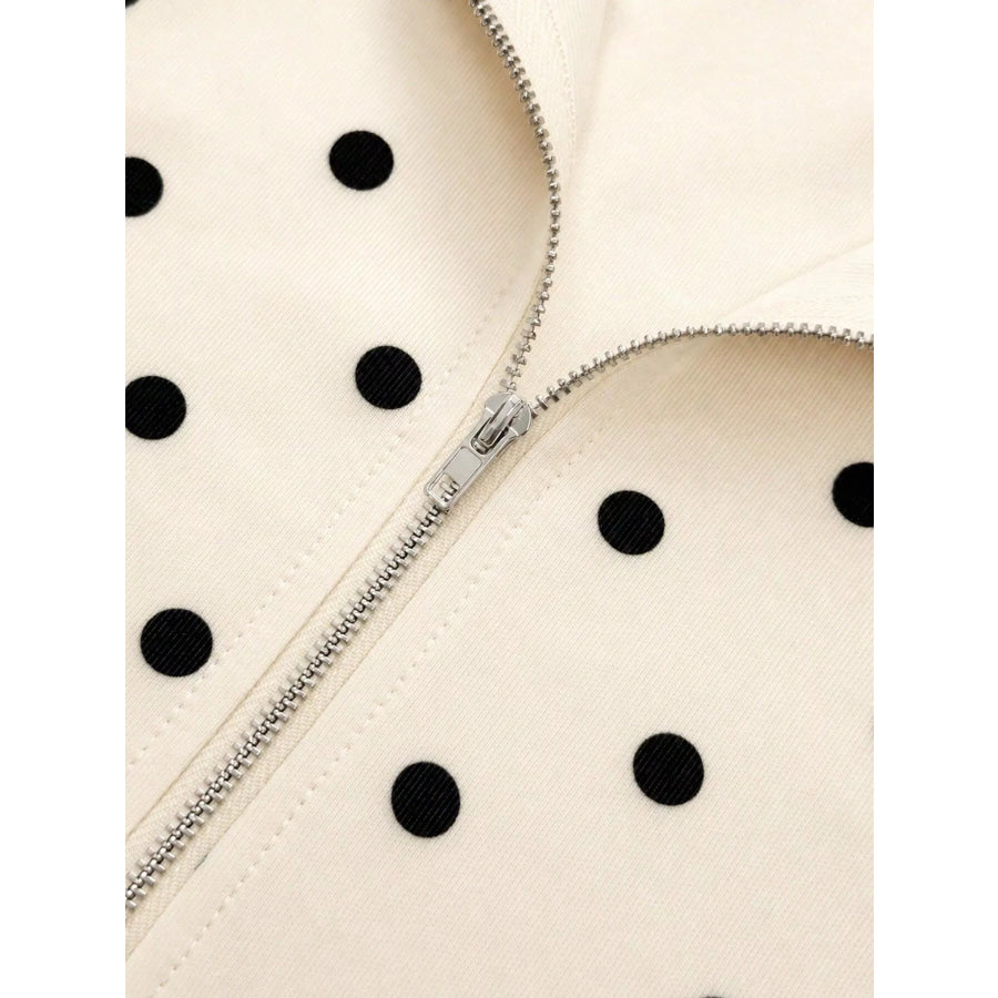 Polka Dot Half Zip Cropped Sweatshirt Apparel and Accessories