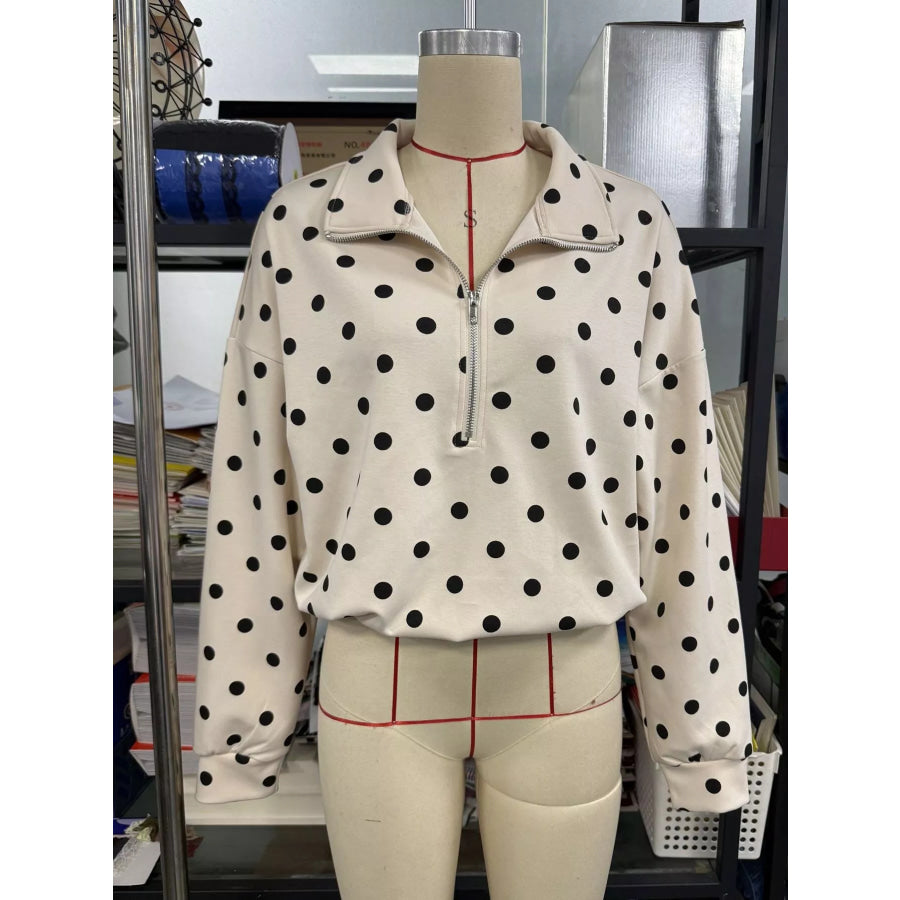 Polka Dot Half Zip Cropped Sweatshirt Apparel and Accessories