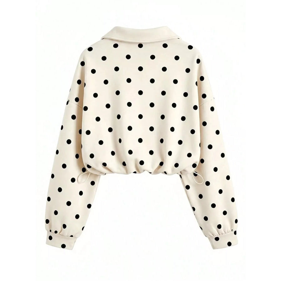 Polka Dot Half Zip Cropped Sweatshirt Apparel and Accessories