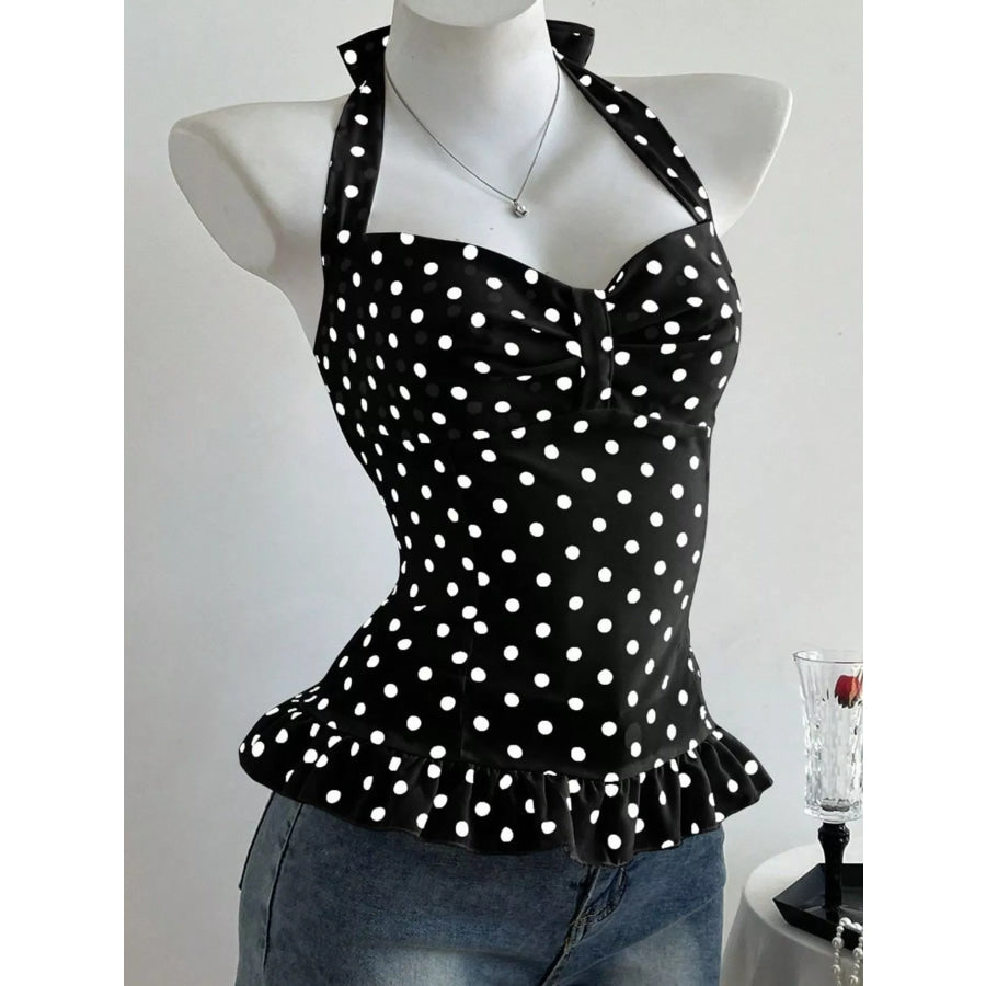 Polka Dot Halter Neck Cami Black / S Apparel and Accessories