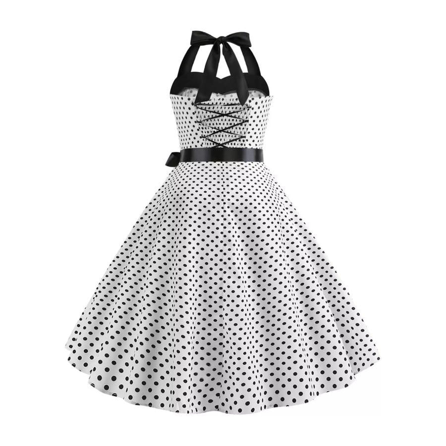 Polka Dot Halter Neck Dress White / S Apparel and Accessories