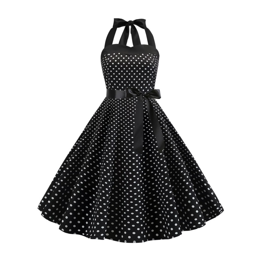 Polka Dot Halter Neck Dress Black / S Apparel and Accessories