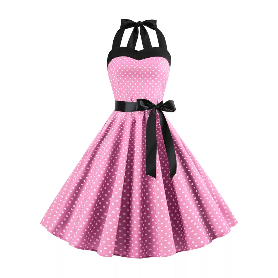 Polka Dot Halter Neck Dress Pink / S Apparel and Accessories