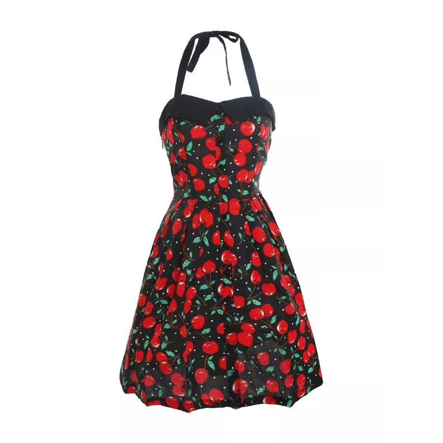Polka Dot Halter Neck Dress Red-Cherry / S Apparel and Accessories