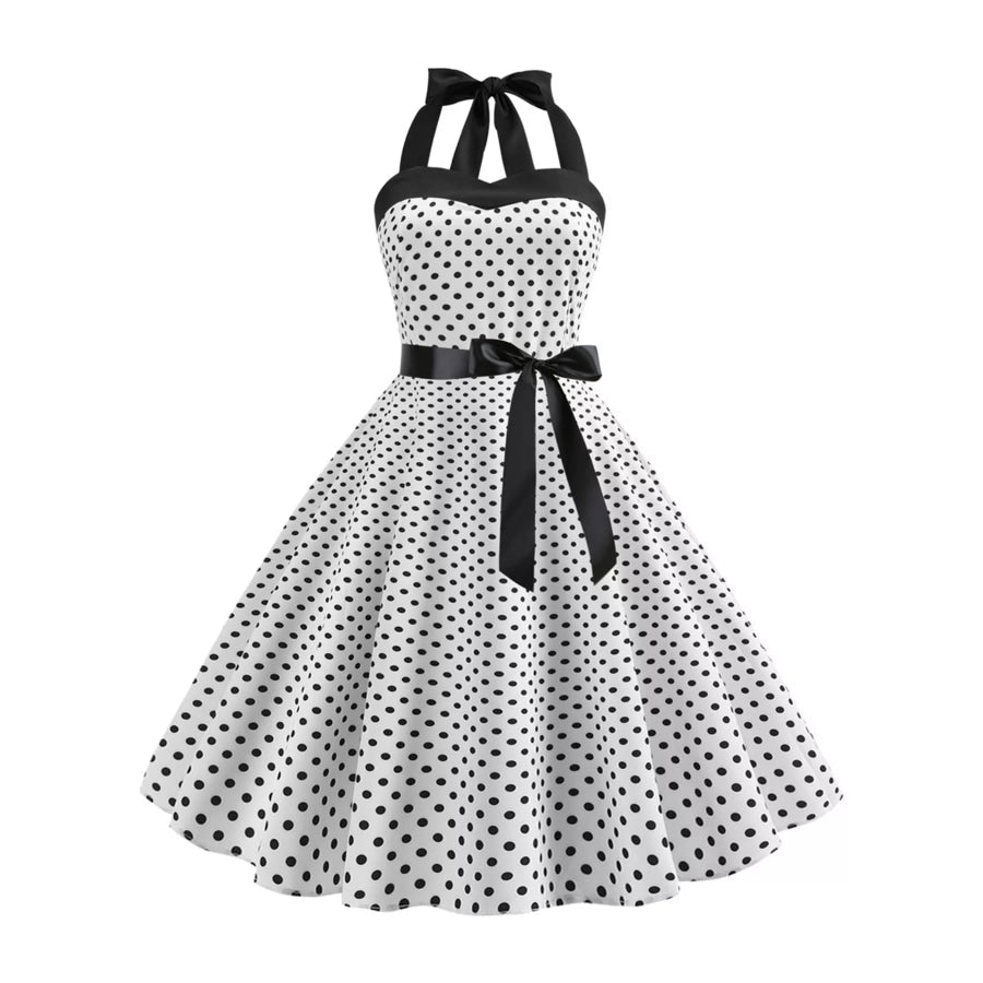 Polka Dot Halter Neck Dress White / S Apparel and Accessories