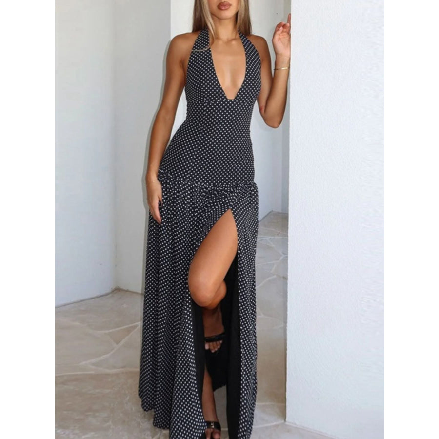 Polka Dot Halter Neck Maxi Dress Apparel and Accessories