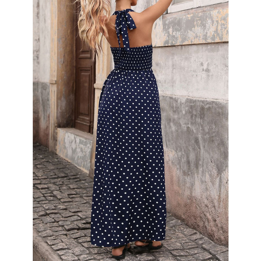Polka Dot Halter Neck Maxi Dress Apparel and Accessories