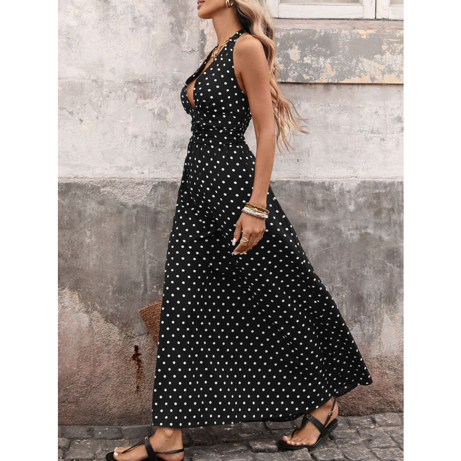 Polka Dot Halter Neck Maxi Dress Apparel and Accessories