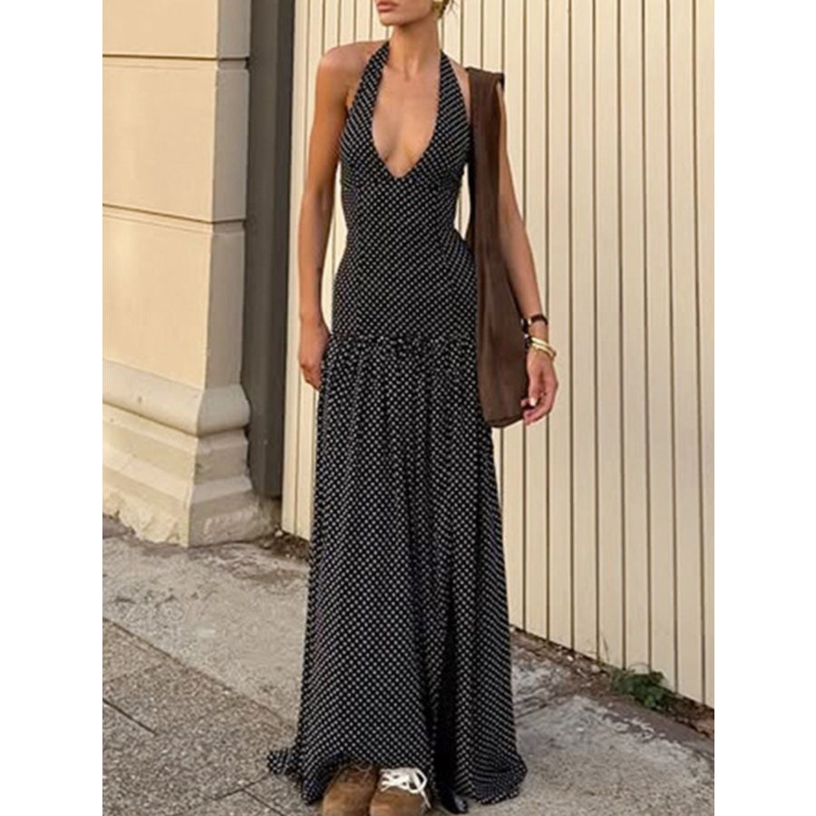 Polka Dot Halter Neck Maxi Dress Apparel and Accessories