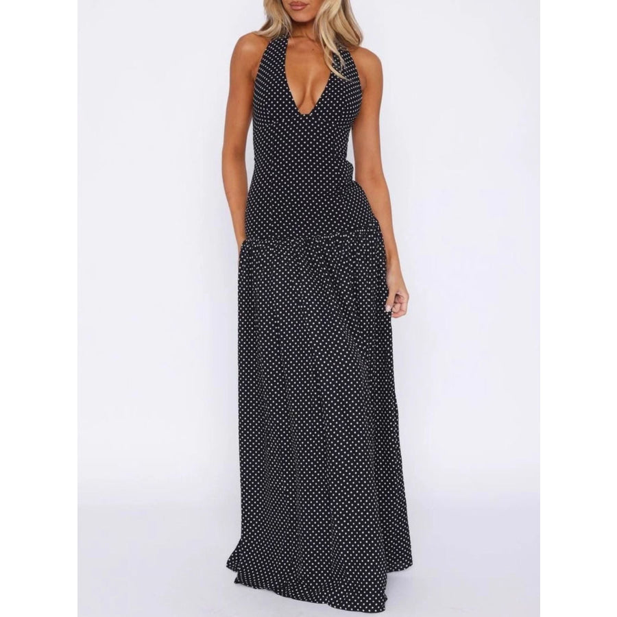 Polka Dot Halter Neck Maxi Dress Apparel and Accessories
