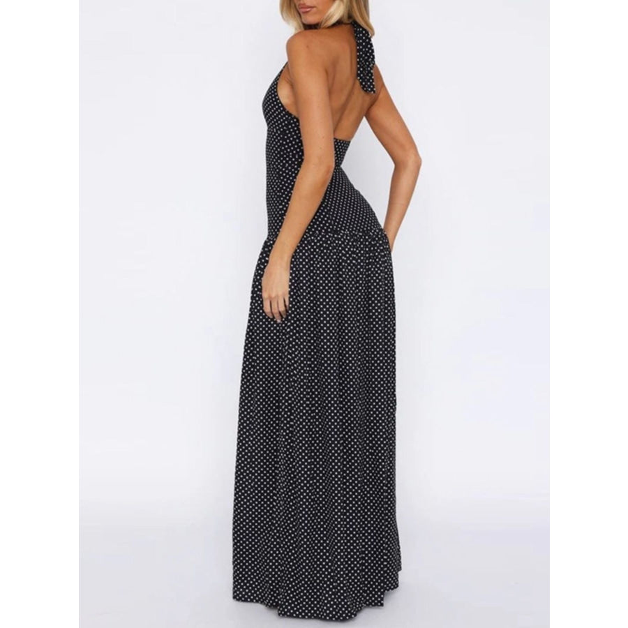 Polka Dot Halter Neck Maxi Dress Apparel and Accessories