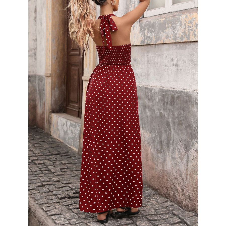 Polka Dot Halter Neck Maxi Dress Apparel and Accessories