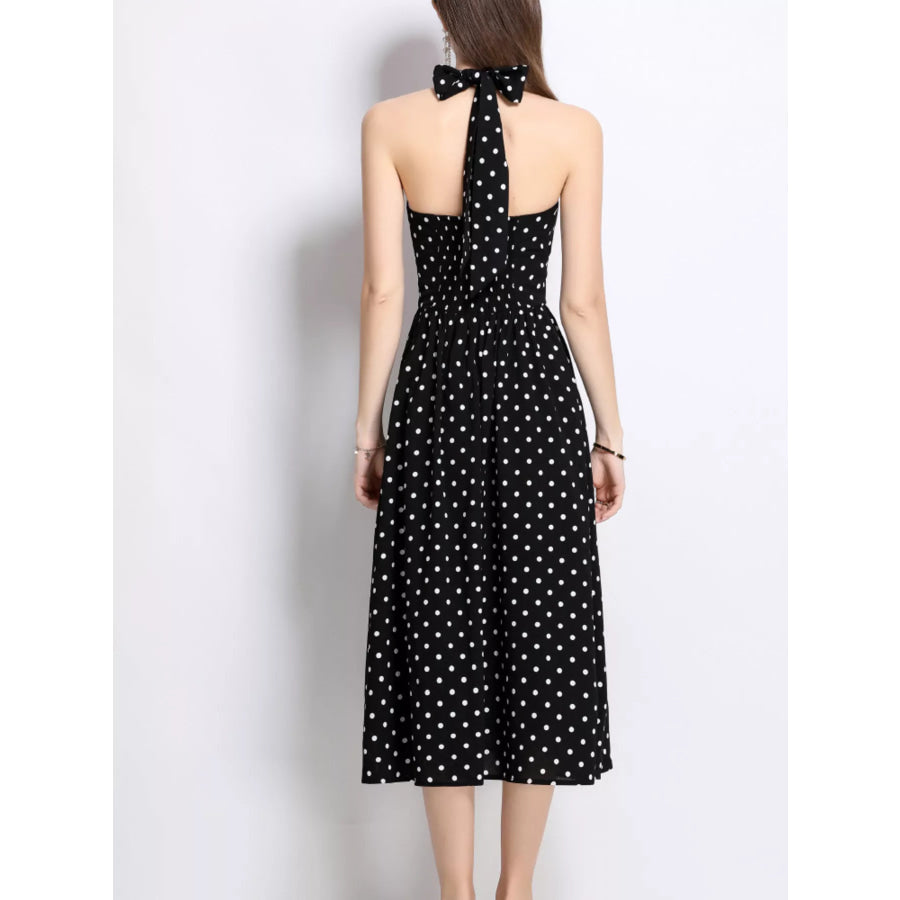 Polka Dot Halter Neck Midi Dress Apparel and Accessories