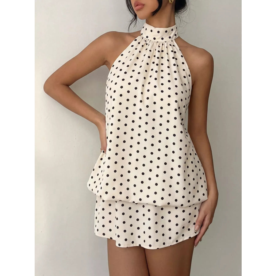 Polka Dot Halter Neck Mini Dress Apparel and Accessories