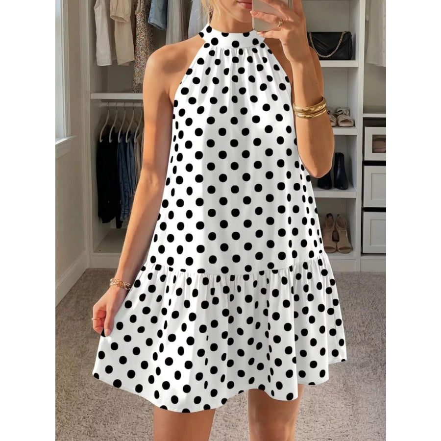 Polka Dot Halter Neck Mini Dress White / S Apparel and Accessories