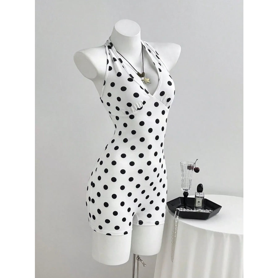 Polka Dot Halter Neck Romper Apparel and Accessories