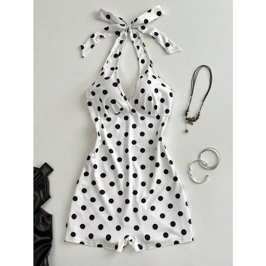 Polka Dot Halter Neck Romper Apparel and Accessories