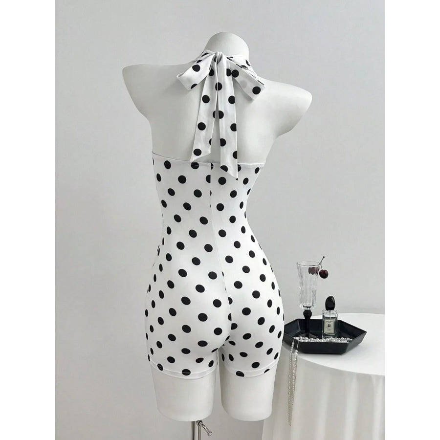 Polka Dot Halter Neck Romper Apparel and Accessories