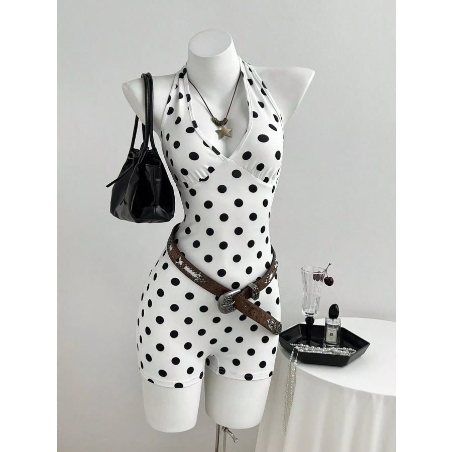 Polka Dot Halter Neck Romper White / S Apparel and Accessories