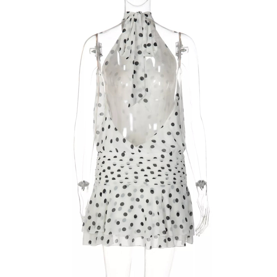Polka Dot Halter Neck Ruffle Dress Apparel and Accessories